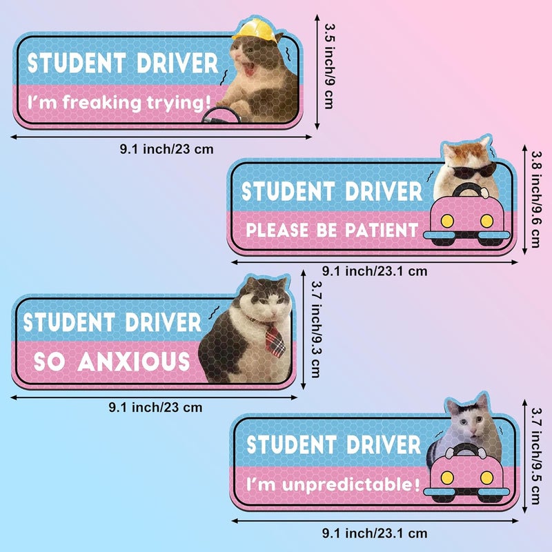 CNhoqc New Student Driver Magnet - 4pcs Cute Shivering Cat Please Be Patient Student Novice Driver Magnetic Reflective Bumper Sticker Safety Attention Signs Reusable Movable Car Magnet Safety Warning - Image 2